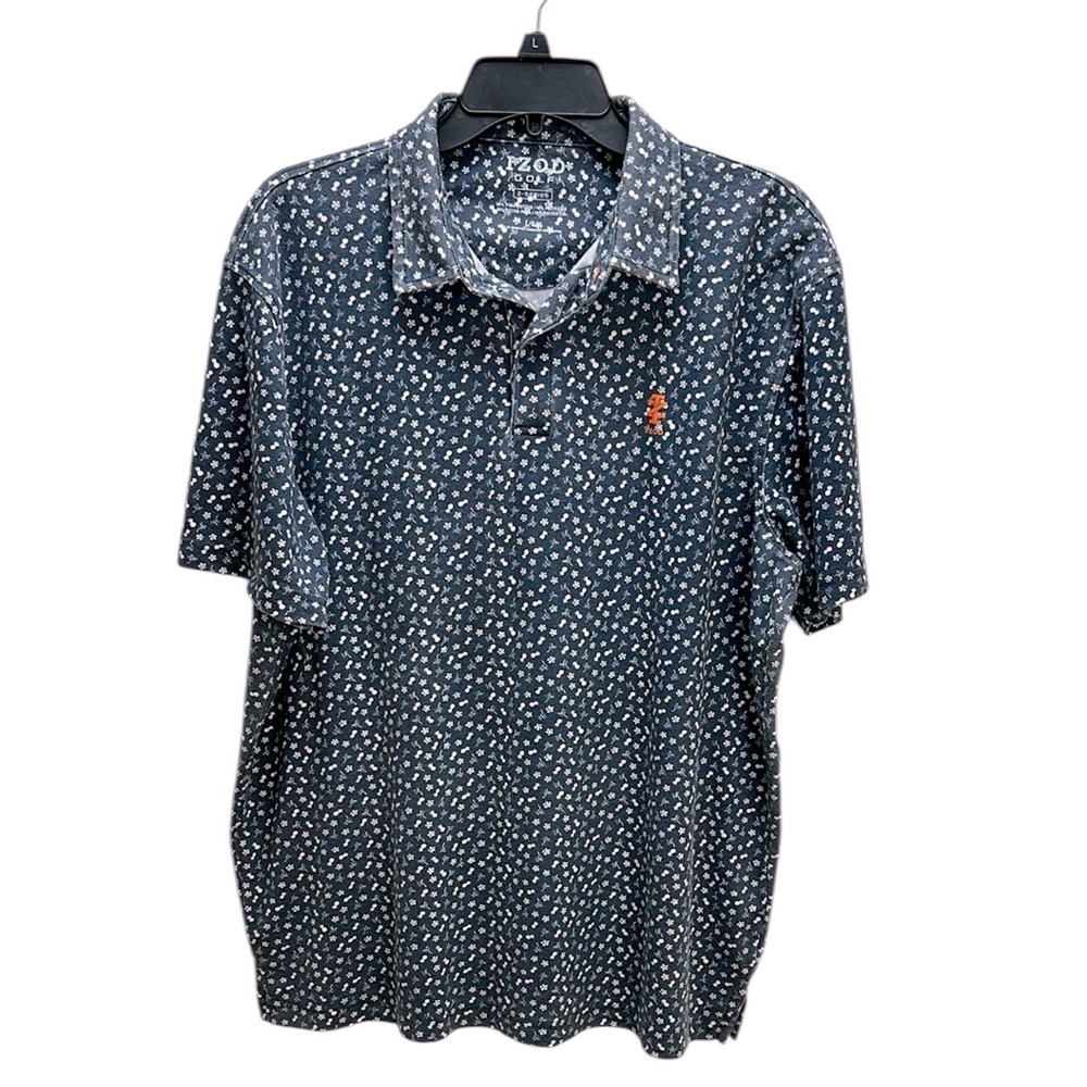 Izod Golf Polo Z-Series Pineapple Palm Tree Print‎ Pima Cotton Blend L Tropical